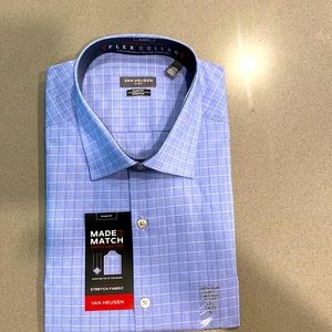 Men’s Van Heusen blue plaid long sleeve dress shirt 17 1/2 new